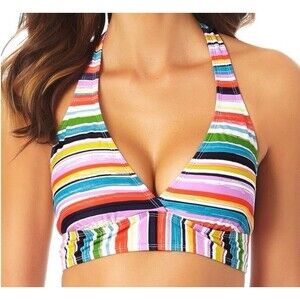 Anne Cole Striped Halter Bikini Swim Top Size M New With Tag
